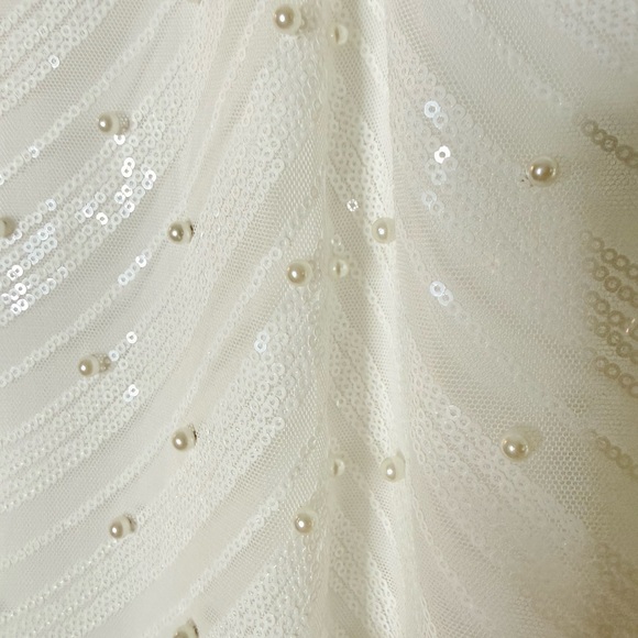 Hot Miami Styles White Pearl Sequin V-Neck Lined maxi Dress Small - Picture 6 of 6